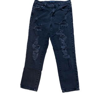 Aeropostale Mom Jean Size 14S Black Ripped Straight Leg High Rise Womens Aero